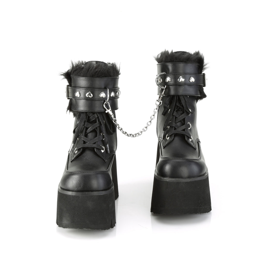 Ashes 57 Platform Ankle Boots Black Furry - Demonia Direct - Totally Wicked Footwear