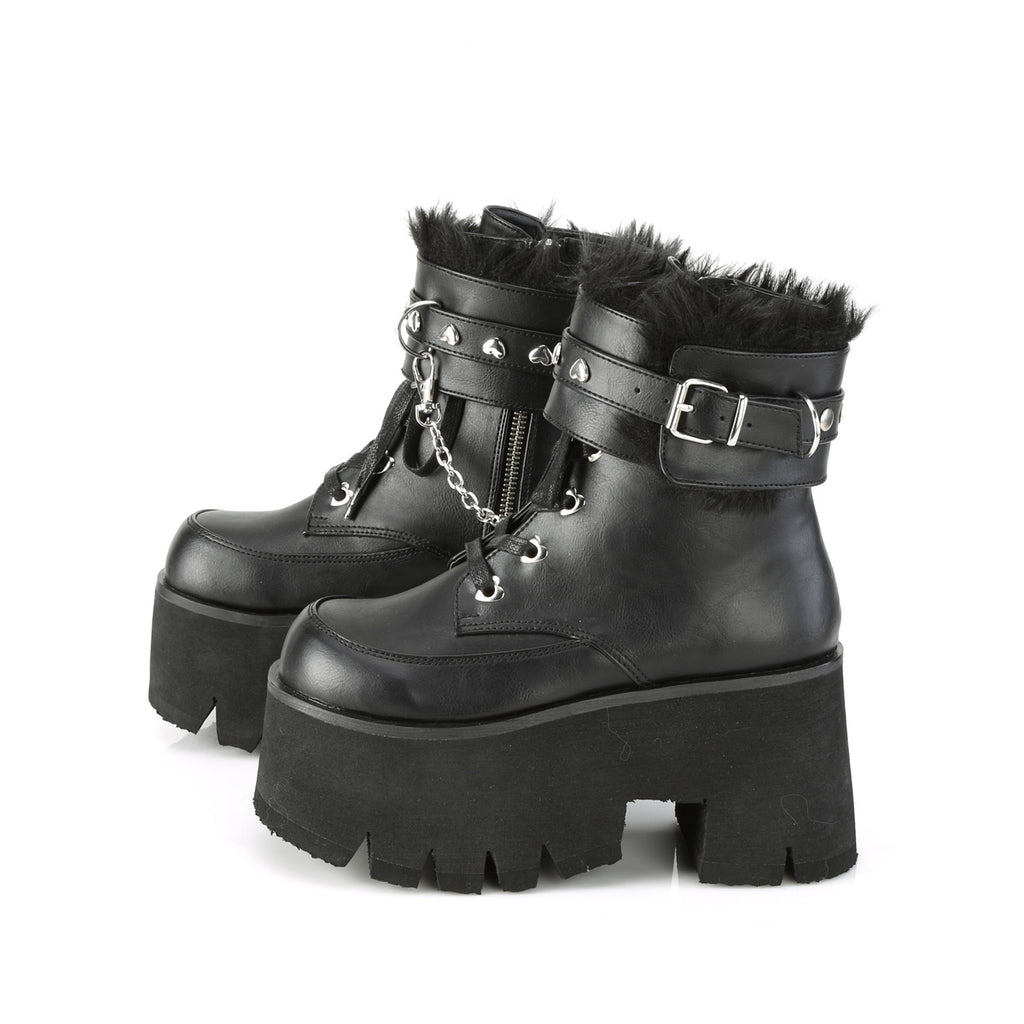 Ashes 57 Platform Ankle Boots Black Furry - Demonia Direct - Totally Wicked Footwear
