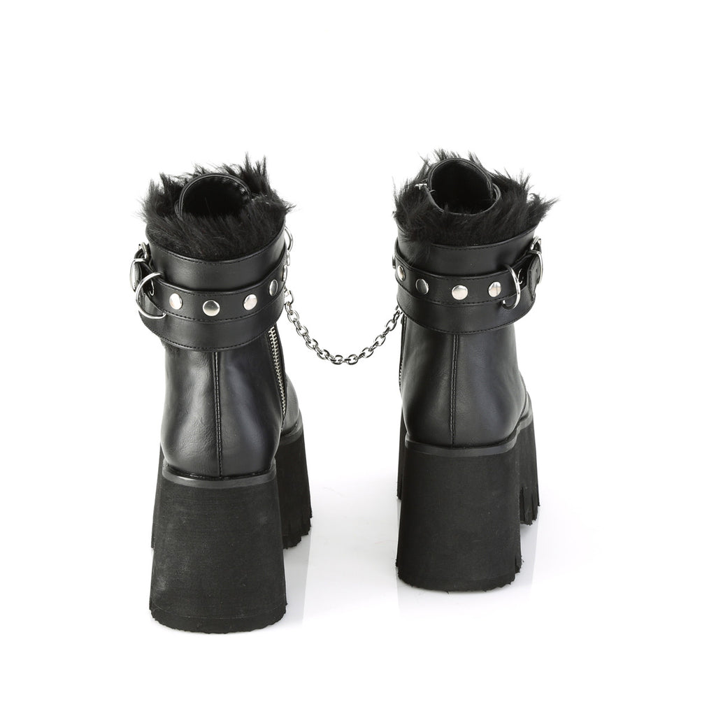 Ashes 57 Platform Ankle Boots Black Furry - Demonia Direct - Totally Wicked Footwear