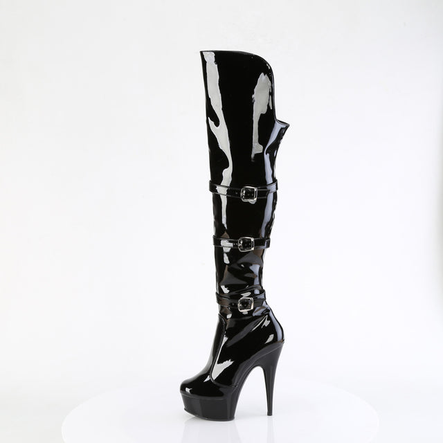 Delight 3018 Black Stretch Patent Platform OTK Boots - 6" High Heels -Direct - Totally Wicked Footwear