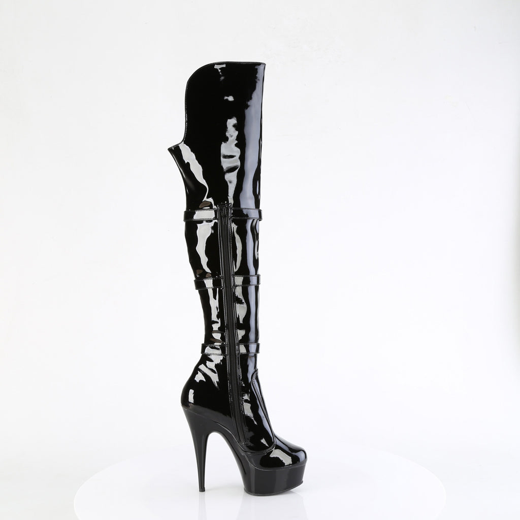Delight 3018 Black Stretch Patent Platform OTK Boots - 6" High Heels -Direct - Totally Wicked Footwear