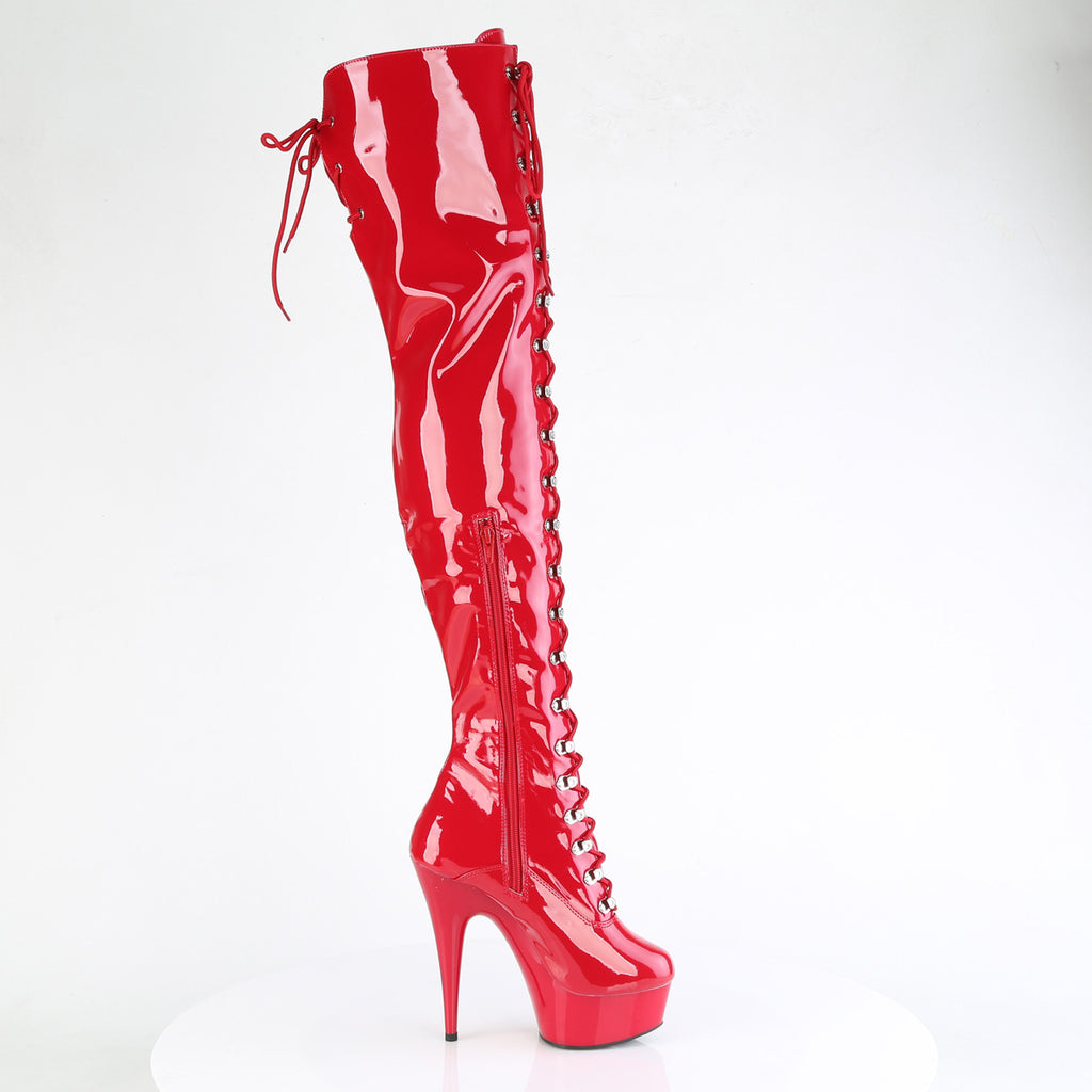 Delight 3022 Red Stretch Patent Platform OTK Boots - 6" High Heels -Direct - Totally Wicked Footwear