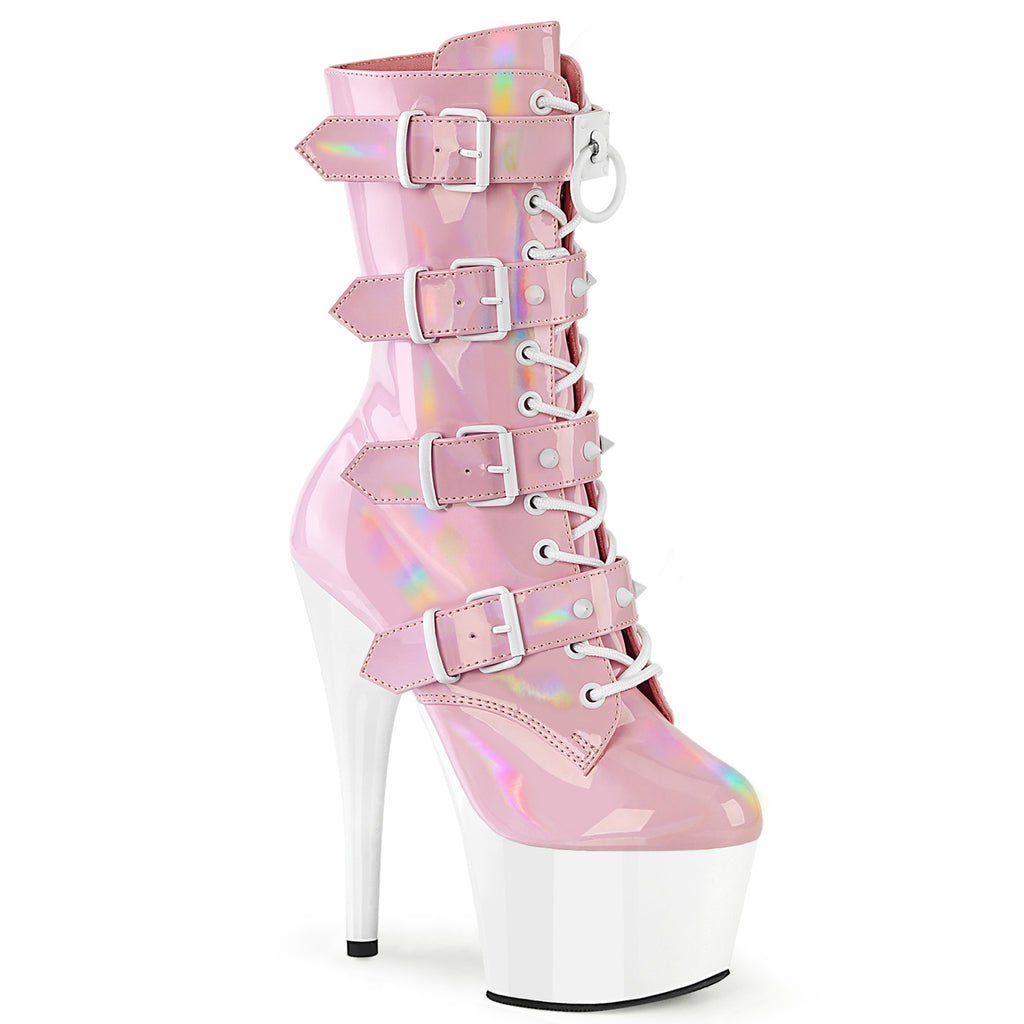 Adore 1046TT Pink Patent / White 7" Heel Platform Mid Calf Boots -Direct - Totally Wicked Footwear