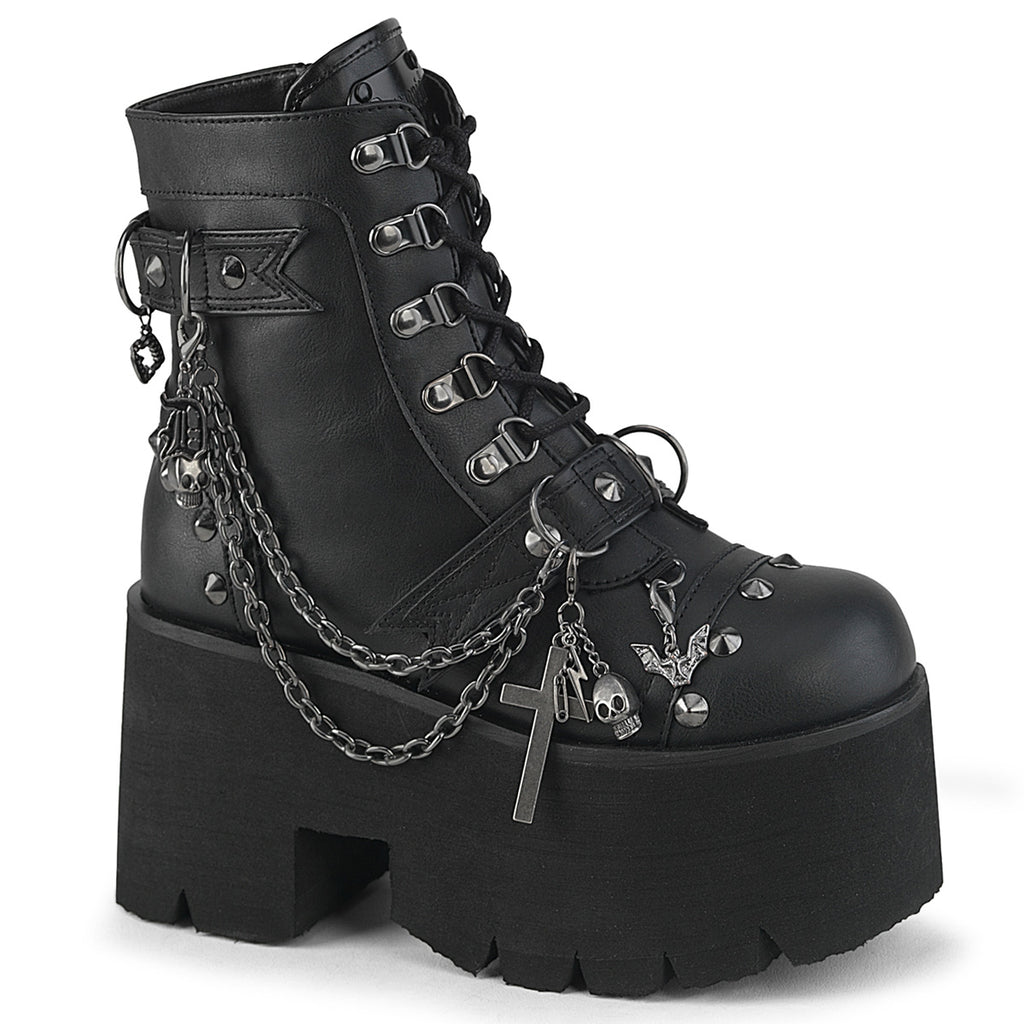 Ashes 52 Platform Lace Up Ankle Boots 3.5" Chunky High Heel - Demonia Direct - Totally Wicked Footwear