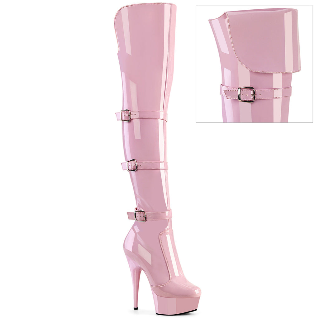 Delight 3018 Baby Pink Stretch Patent Platform OTK Boots - 6" High Heels -Direct - Totally Wicked Footwear