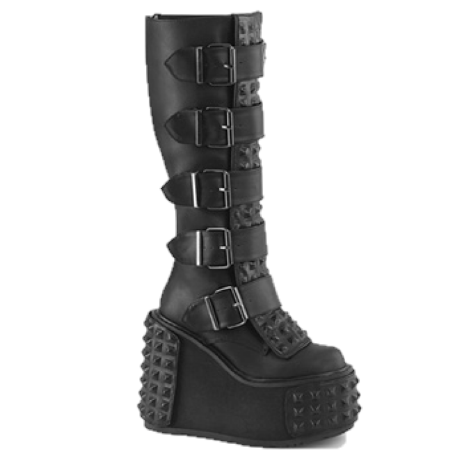Transformer 800 Black Matte Flame Harness Panel Knee Boots - Demonia Direct - Totally Wicked Footwear