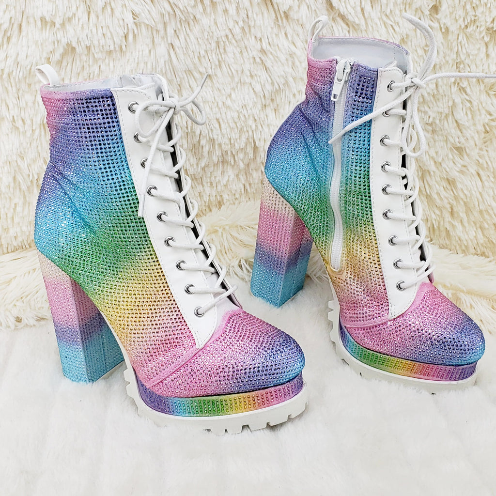 Wild Diva Vivian 15 Rhinestone Ankle Boots Multi Color Rainbow - Totally Wicked Footwear