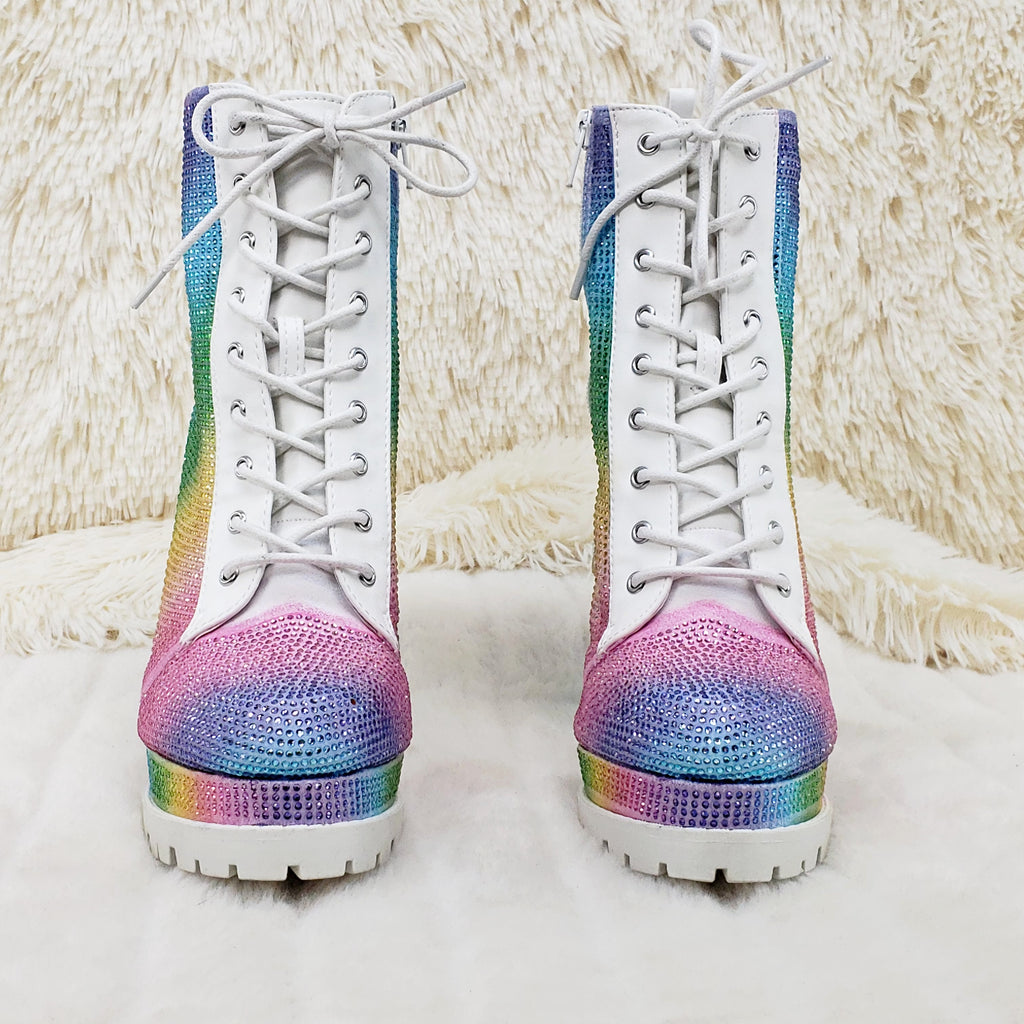 Wild Diva Vivian 15 Rhinestone Ankle Boots Multi Color Rainbow - Totally Wicked Footwear