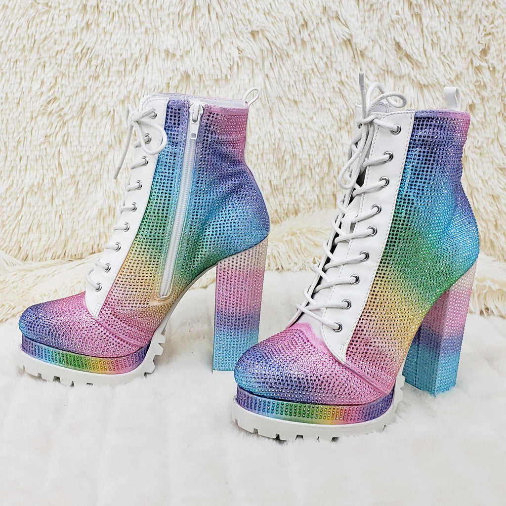 Wild Diva Vivian 15 Rhinestone Ankle Boots Multi Color Rainbow - Totally Wicked Footwear