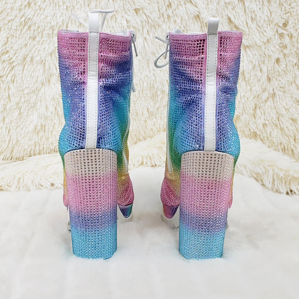 Wild Diva Vivian 15 Rhinestone Ankle Boots Multi Color Rainbow - Totally Wicked Footwear