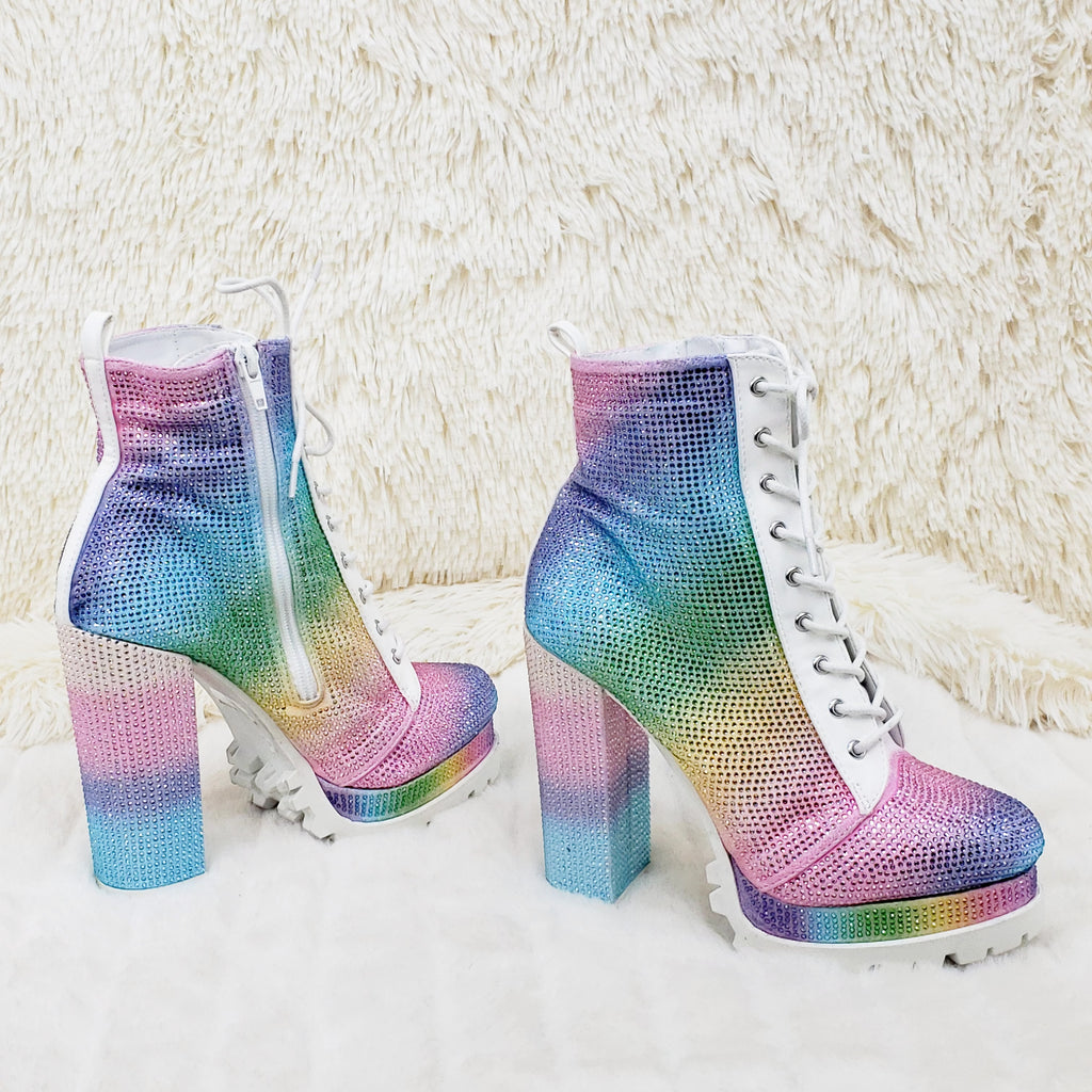 Wild Diva Vivian 15 Rhinestone Ankle Boots Multi Color Rainbow - Totally Wicked Footwear