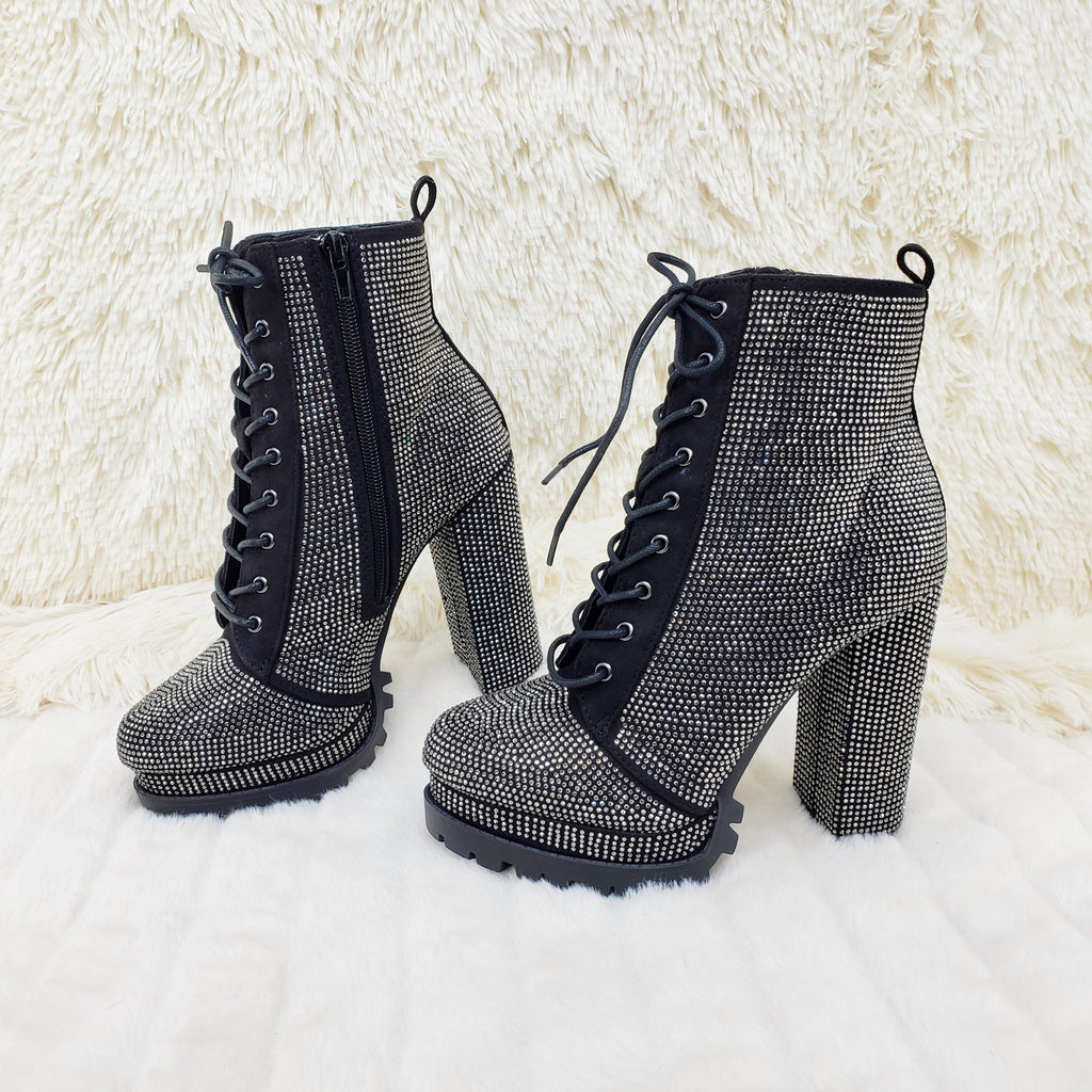 Wild Diva Vivian 15 Rhinestone Ankle Boots Black - Totally Wicked Footwear