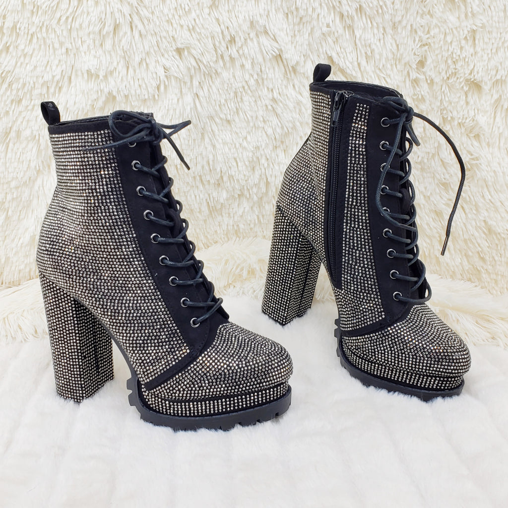 Wild Diva Vivian 15 Rhinestone Ankle Boots Black - Totally Wicked Footwear