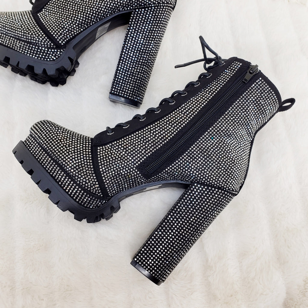 Wild Diva Vivian 15 Rhinestone Ankle Boots Black - Totally Wicked Footwear