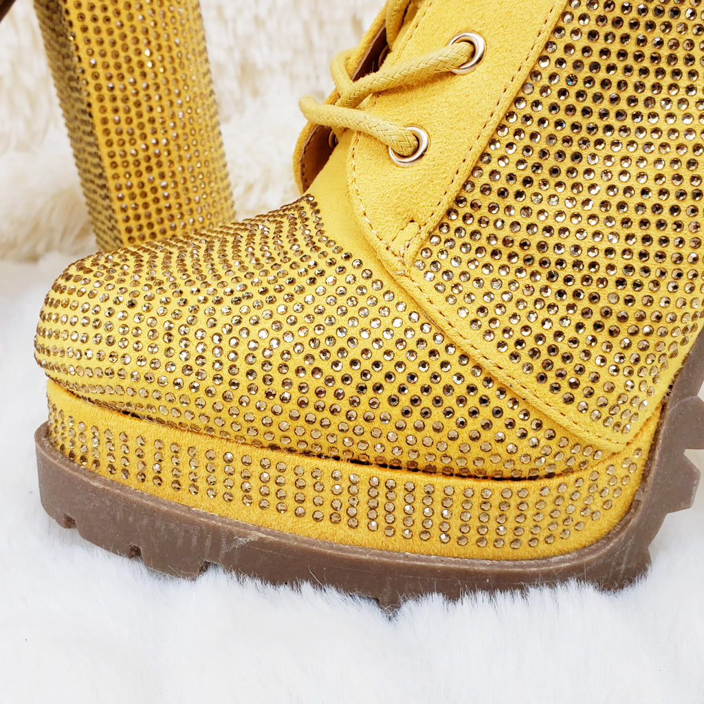 Wild Diva Vivian 15 Rhinestone Ankle Boots Yellow Gold - Totally Wicked Footwear