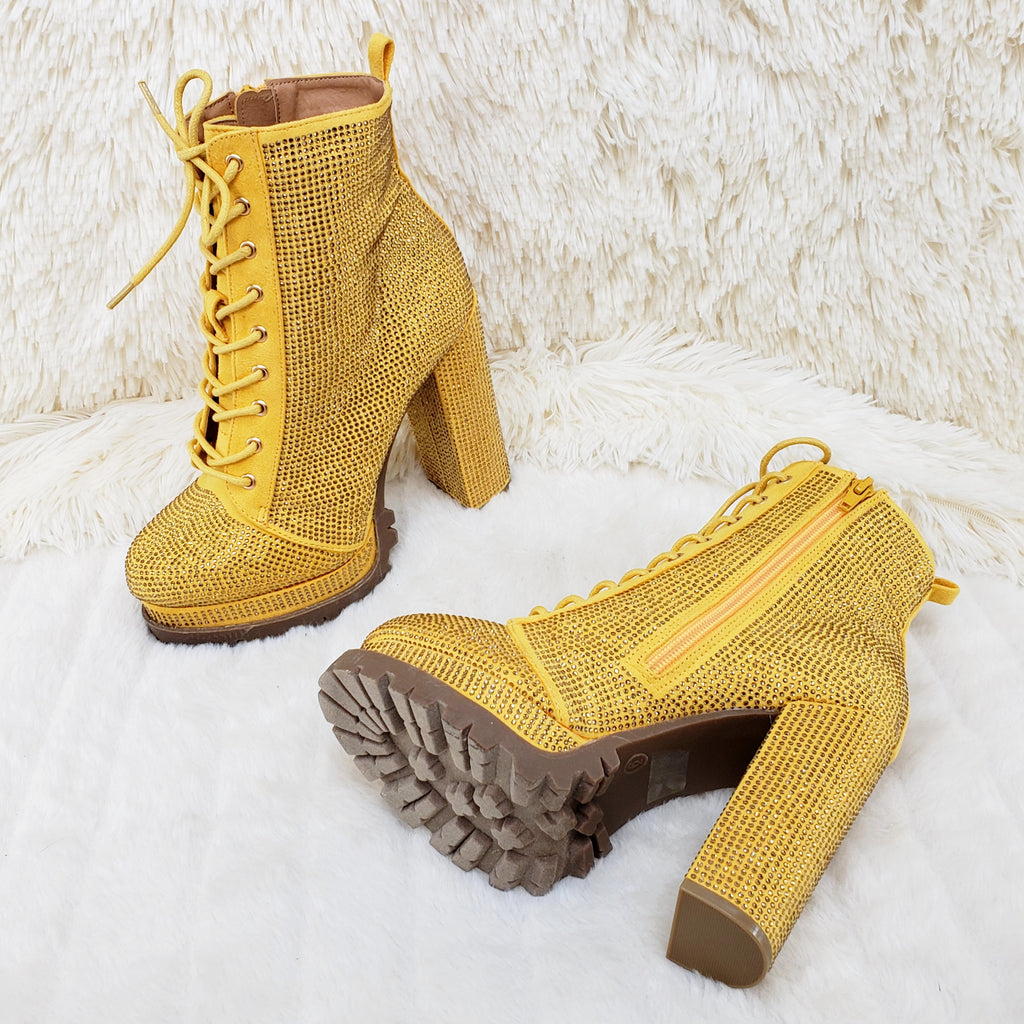 Wild Diva Vivian 15 Rhinestone Ankle Boots Yellow Gold - Totally Wicked Footwear