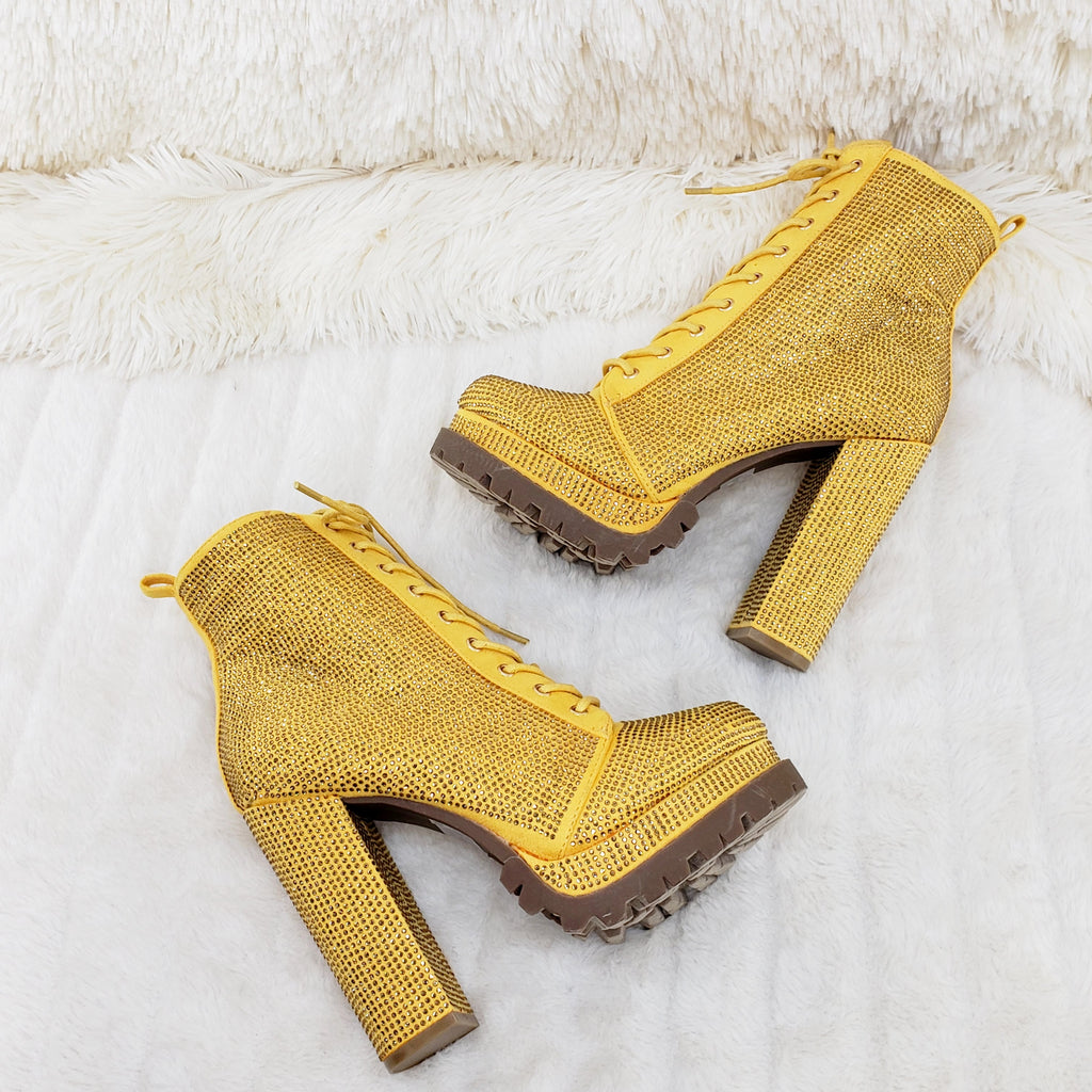 Wild Diva Vivian 15 Rhinestone Ankle Boots Yellow Gold - Totally Wicked Footwear