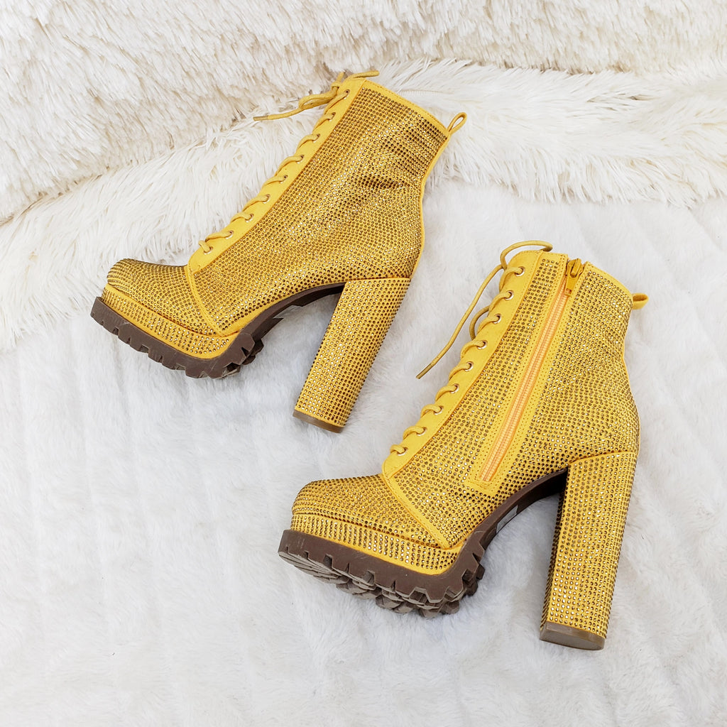 Wild Diva Vivian 15 Rhinestone Ankle Boots Yellow Gold - Totally Wicked Footwear