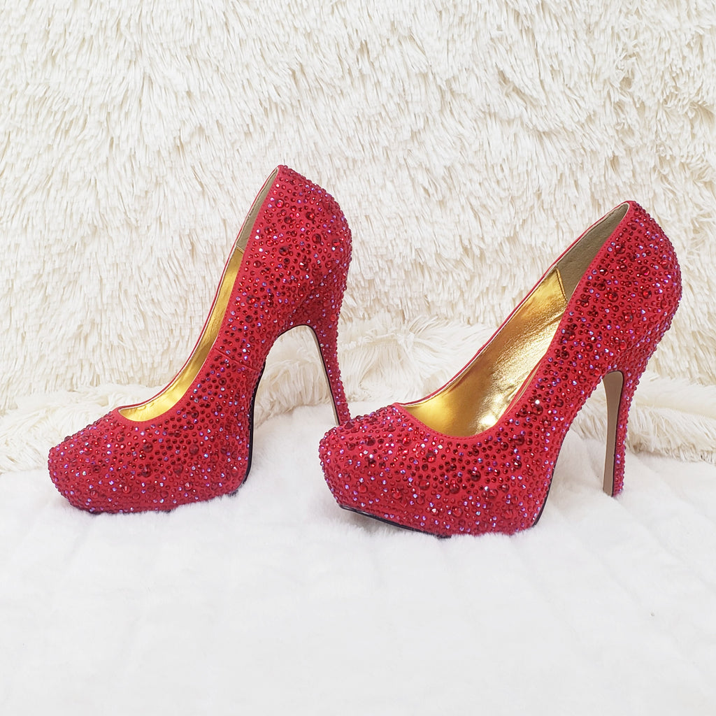 Felicity 20 Red Satin Rhinestone Pumps - Totally Wicked Footwear