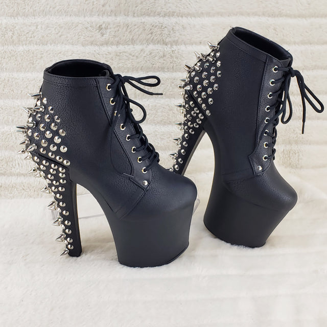 Fearless 700-28 Black Matte 7" Spiked Stud High Heel Platform Ankle Boots - Totally Wicked Footwear