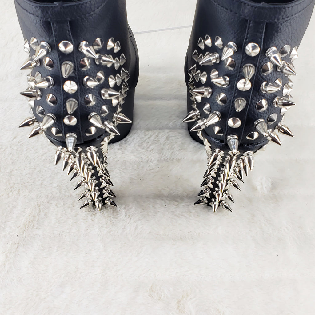 Fearless 700-28 Black Matte 7" Spiked Stud High Heel Platform Ankle Boots - Totally Wicked Footwear