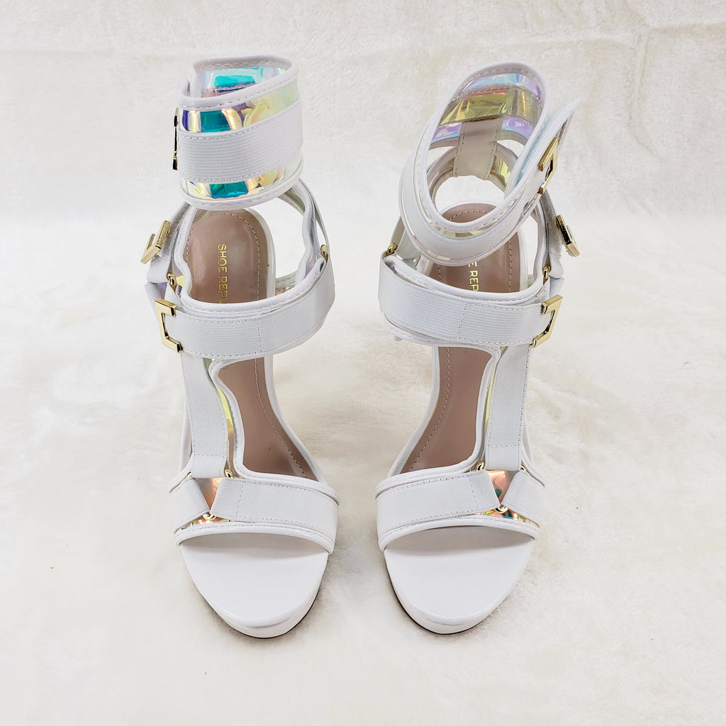 Scorpio White Hologram Strap 5" High Heel Harness Strap Shoe US Sizes 7-10 - Totally Wicked Footwear