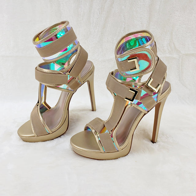 Scorpio Gold Hologram Strap 5" High Heel Harness Strap Shoe US Sizes 7-10 - Totally Wicked Footwear