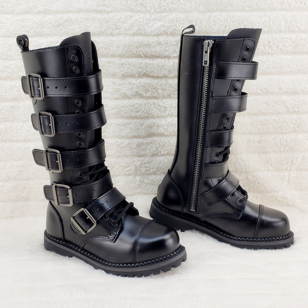 Riot 18 Goth Combat Biker Steel Toe Knee Boots Black LEATHER Men Size 5-14 NY - Totally Wicked Footwear
