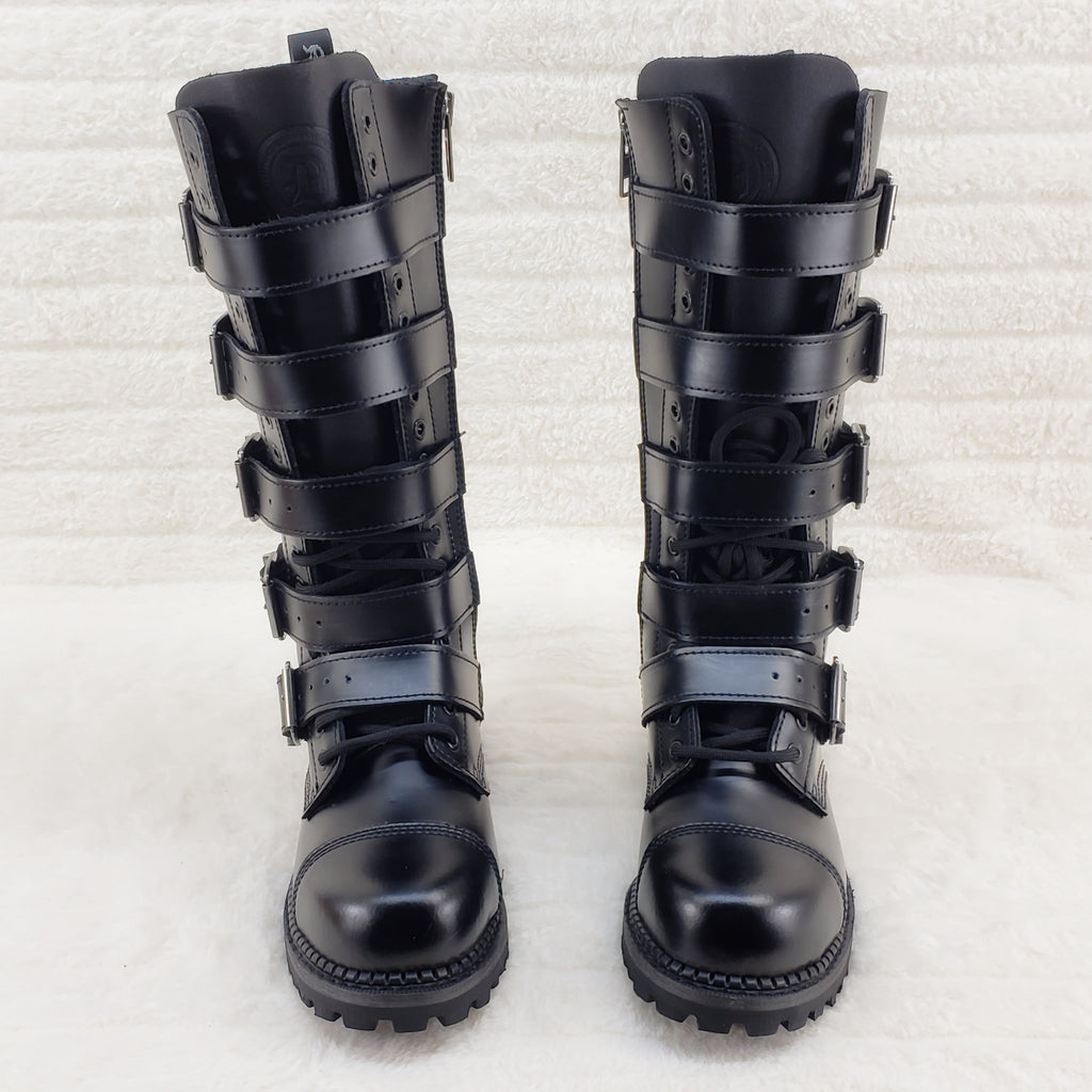 Riot 18 Goth Combat Biker Steel Toe Knee Boots Black LEATHER Men Size 5-14 NY - Totally Wicked Footwear
