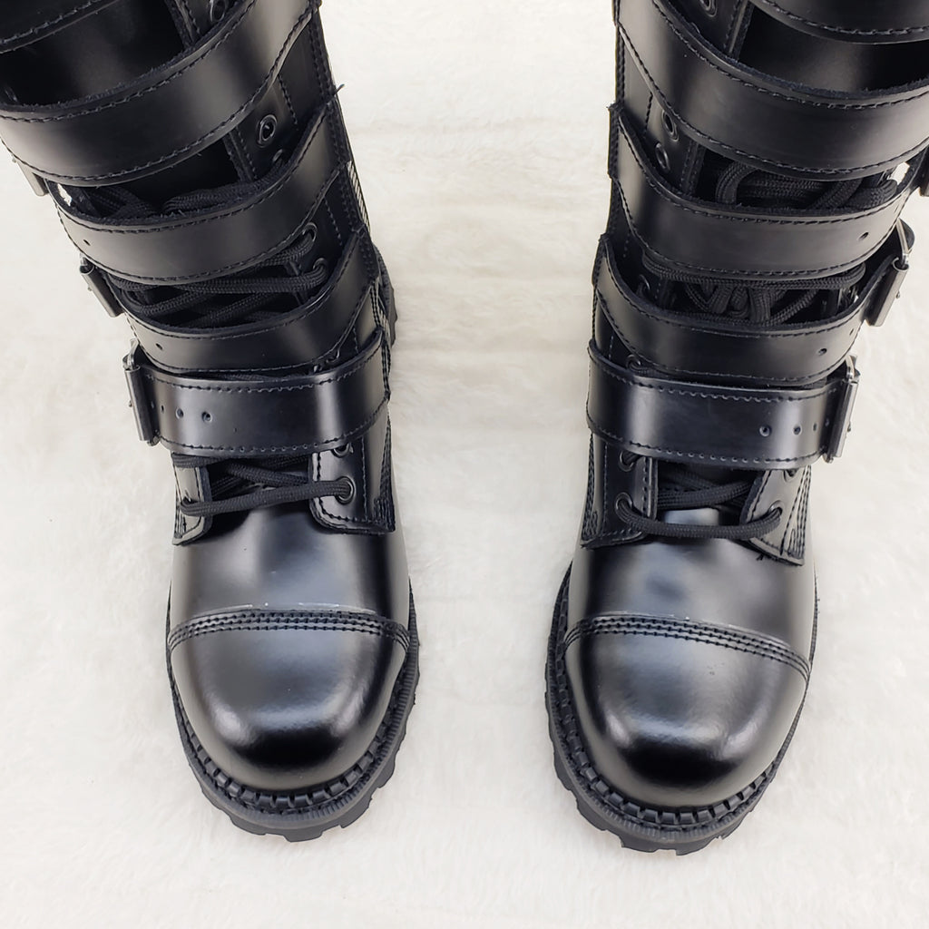 Riot 18 Goth Combat Biker Steel Toe Knee Boots Black LEATHER Men Size 5-14 NY - Totally Wicked Footwear