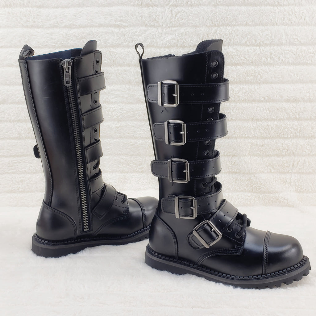 Riot 18 Goth Combat Biker Steel Toe Knee Boots Black LEATHER Men Size 5-14 NY - Totally Wicked Footwear