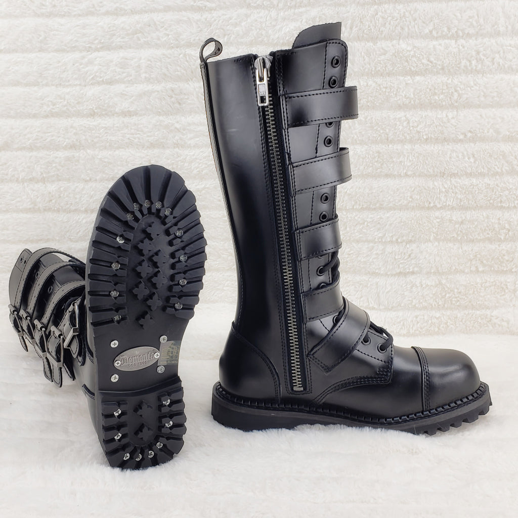 Riot 18 Goth Combat Biker Steel Toe Knee Boots Black LEATHER Men Size 5-14 NY - Totally Wicked Footwear