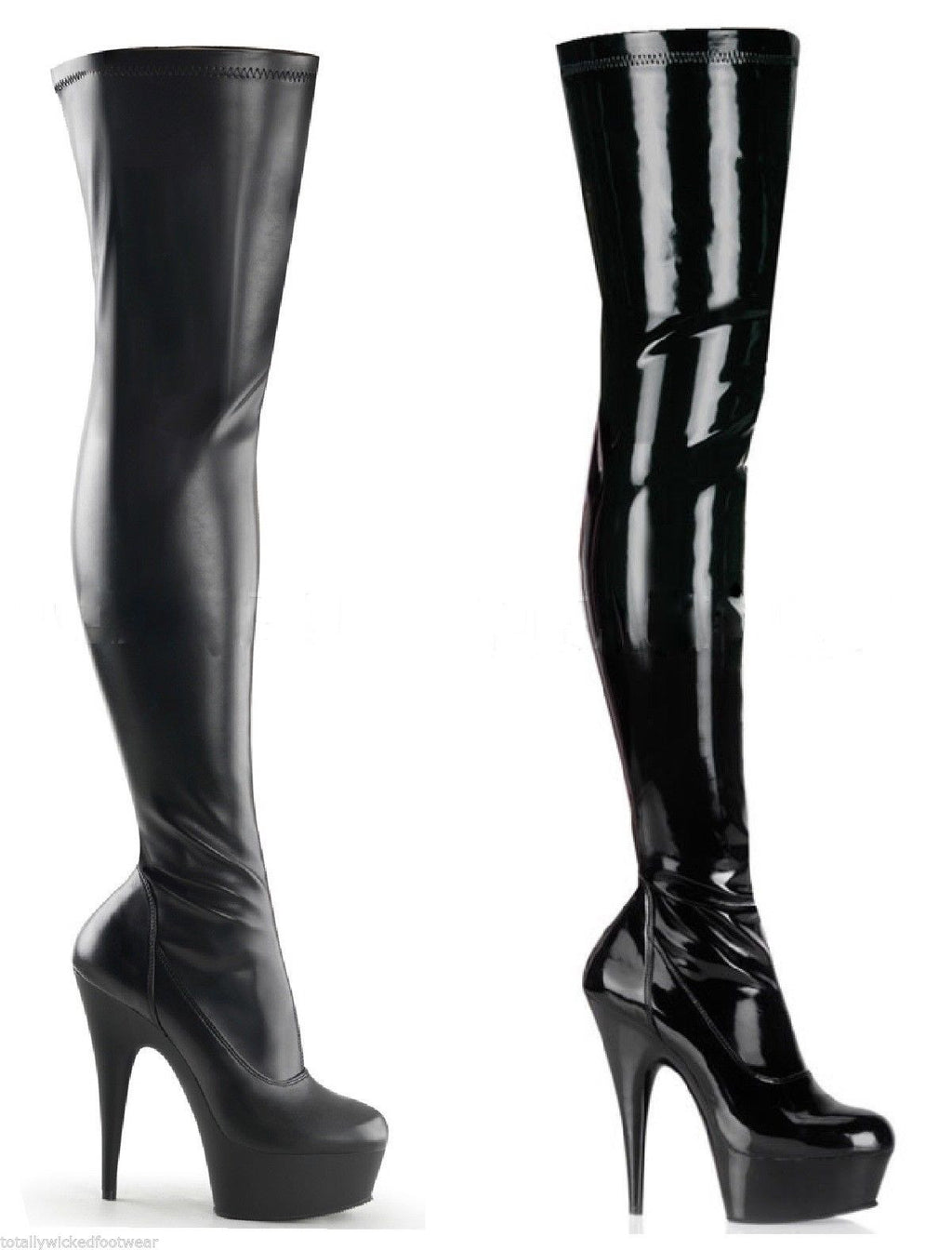Delight 3000 Stretch Thigh Boot Black Matte Or Patent 6-14 Platform Boots - Totally Wicked Footwear