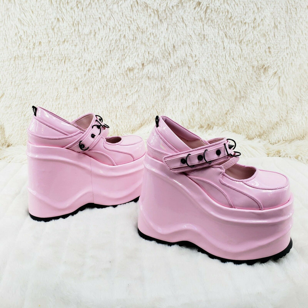 Wave 48- 6" Platform Pink Patent Goth Punk Mary Jane Shoes In House - Totally Wicked Footwear