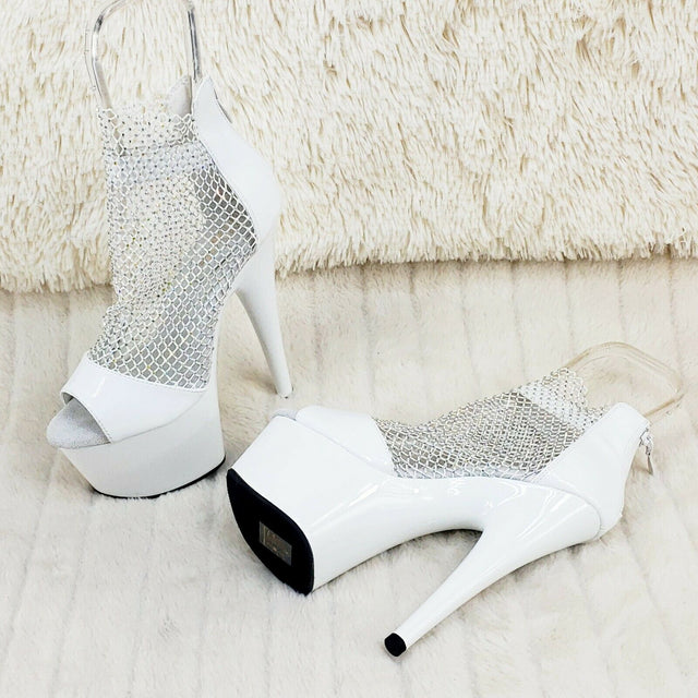 Adore 765RM White Patent Rhinestone Mesh Platform Sandals 7" High Heel Shoes NY - Totally Wicked Footwear