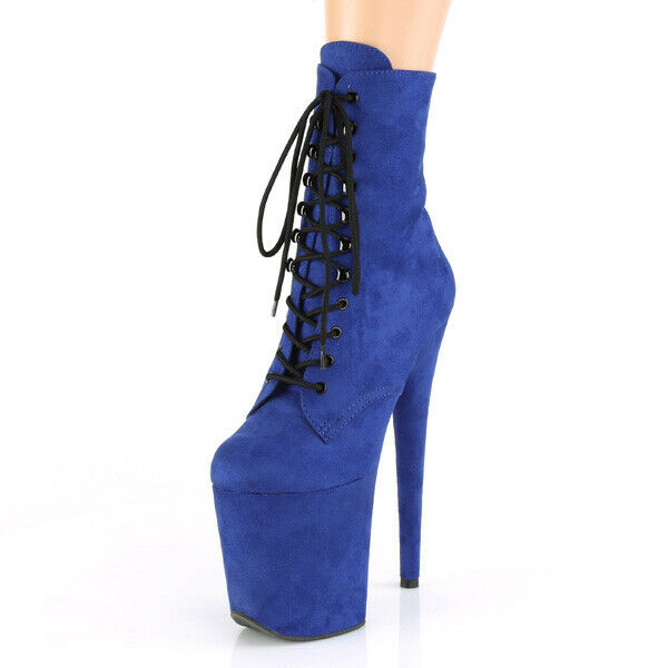 NY Flamingo 1020FS Blue Vegan Suede 7" High Heel Platform Ankle Boot US Sizes 8 - Totally Wicked Footwear