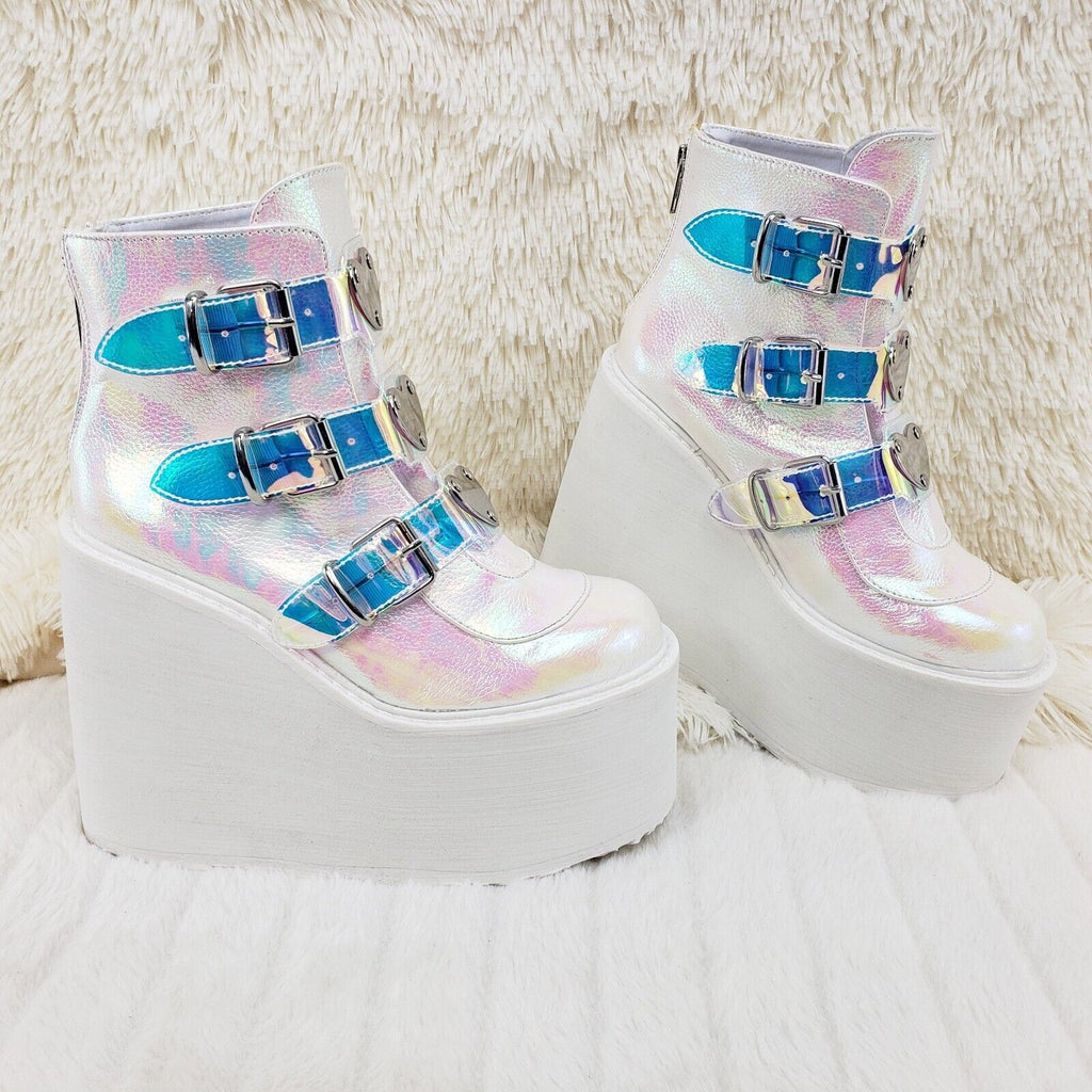 Swing 105 White Pearl Colorful Effects Ankle Boot 5.5" Platform NY DEMONIA - Totally Wicked Footwear