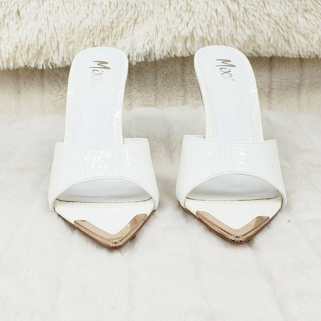 Venus White Slim High Heel Pointy Toe Slip On Sandals Slides Clogs - Totally Wicked Footwear