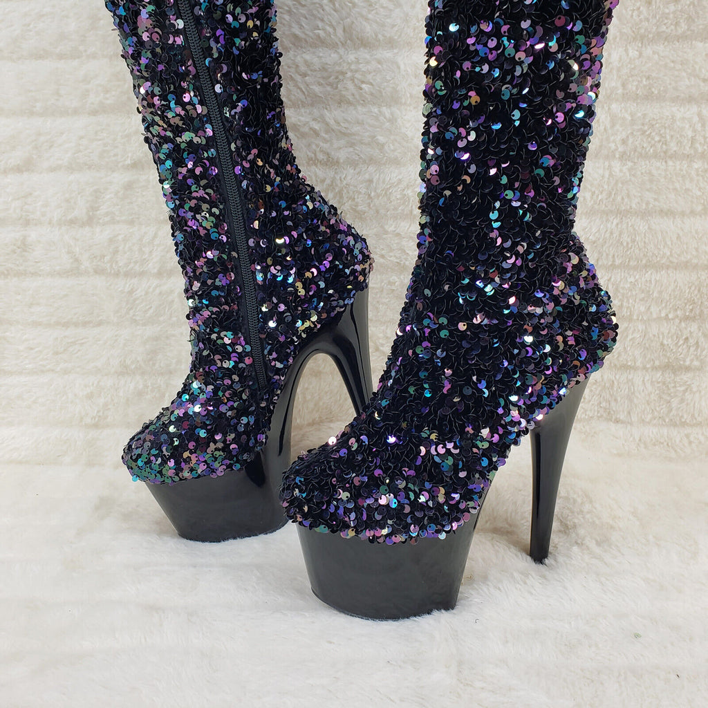 Adore 3020 Black Multi Sequin High Heel Platform Thigh High Boots US Sizes NY - Totally Wicked Footwear