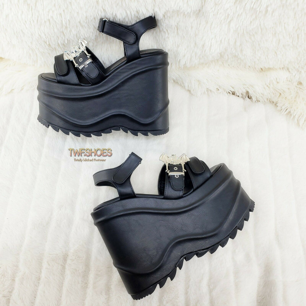 Wave 13- 6" Platform Goth Bat Buckle Sandals Shoes Matte Black NY RESTOCKED - Totally Wicked Footwear