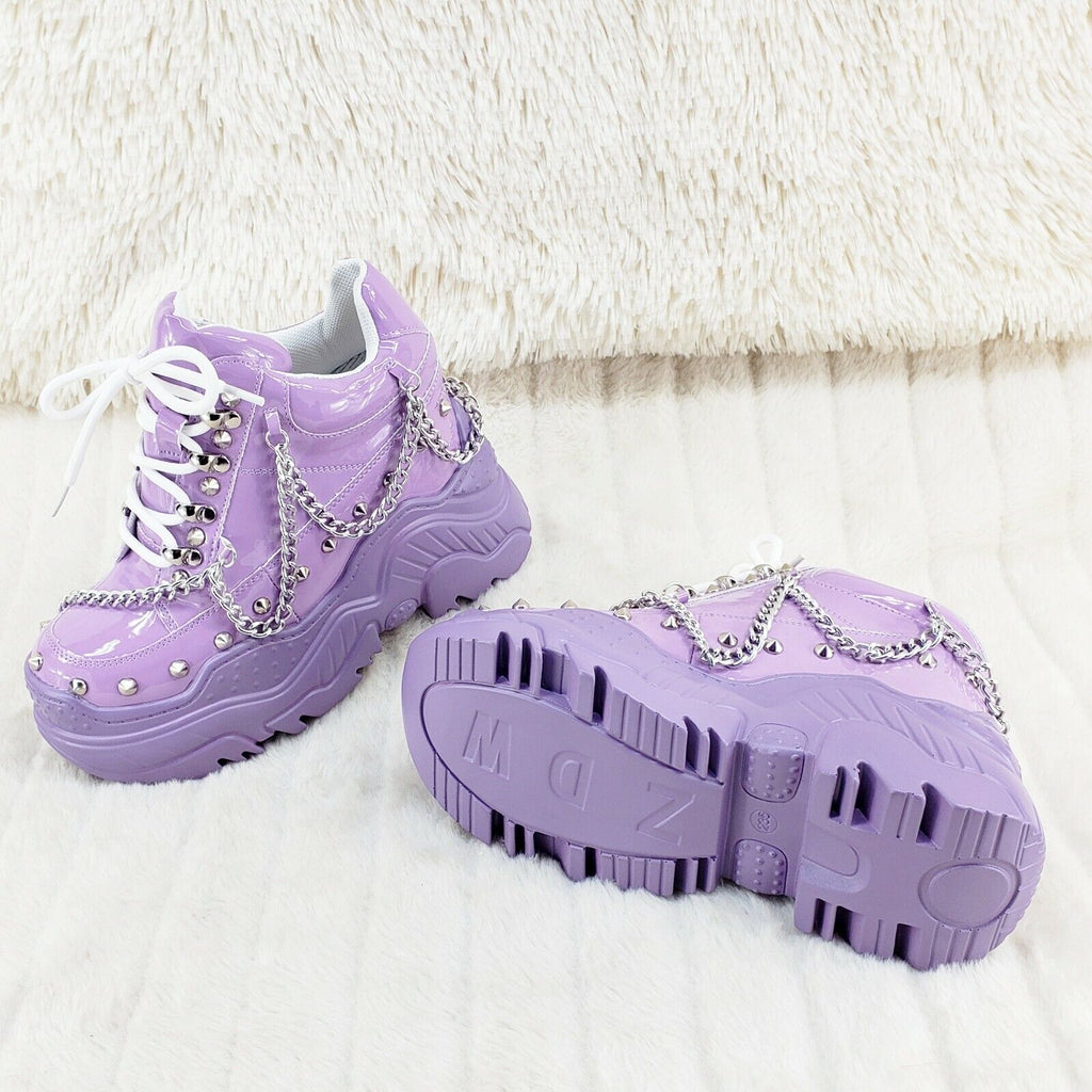 Wang Lilac Purple Platform Chain Sneaker Hidden Wedge Fashion Streetwear Kicks - Totally Wicked Footwear