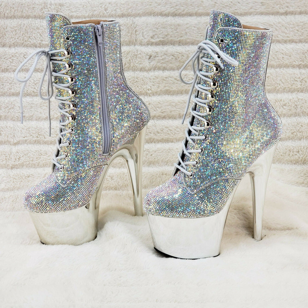 Adore 1020CHRS Silver Bejeweled Rhinestone 7" High Heel Platform Ankle Boots NY - Totally Wicked Footwear