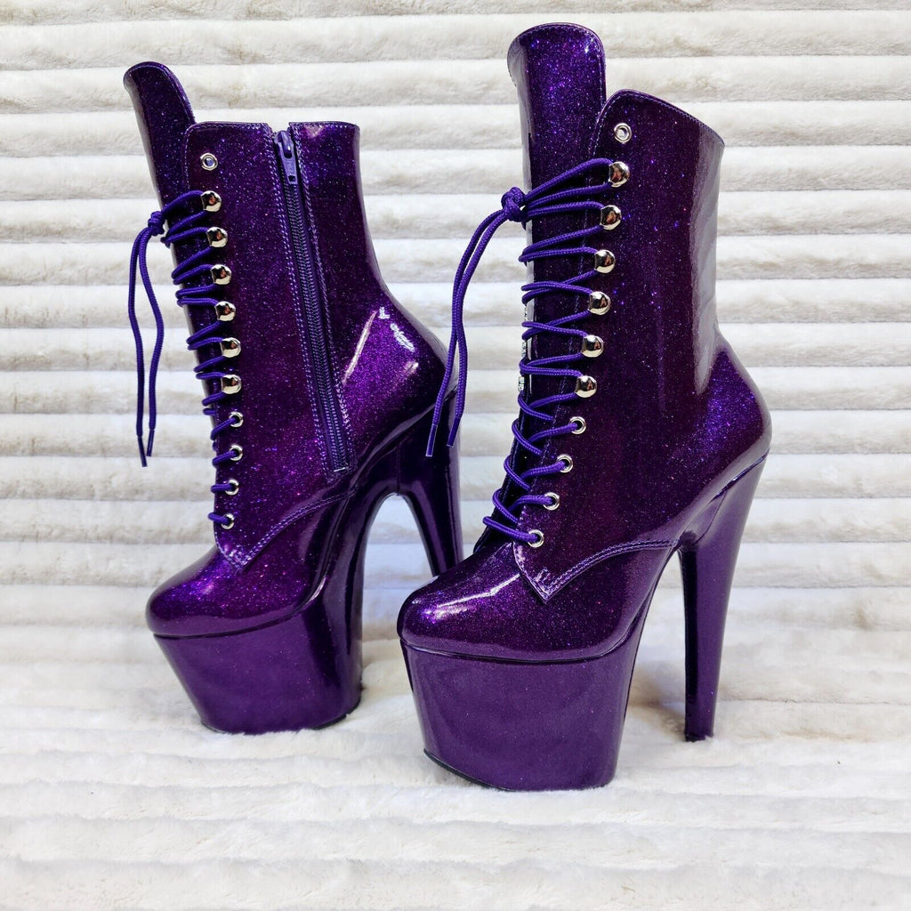 Adore 1020 Royal Purple Glitter Patent  7" High Heel Platform Ankle Boots NY - Totally Wicked Footwear