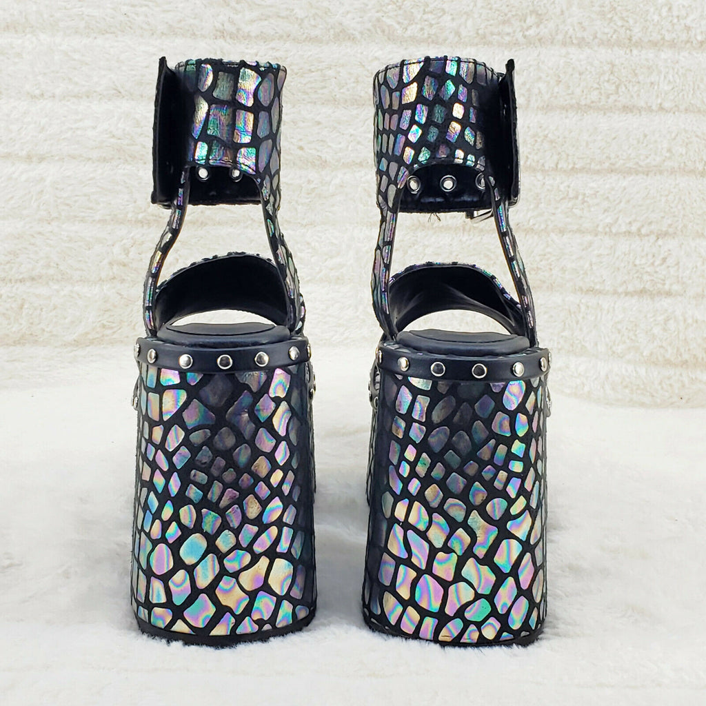 Camel 102 Stacked Black Hologram Platform Sandals Goth Punk 6-12 NY Demonia - Totally Wicked Footwear