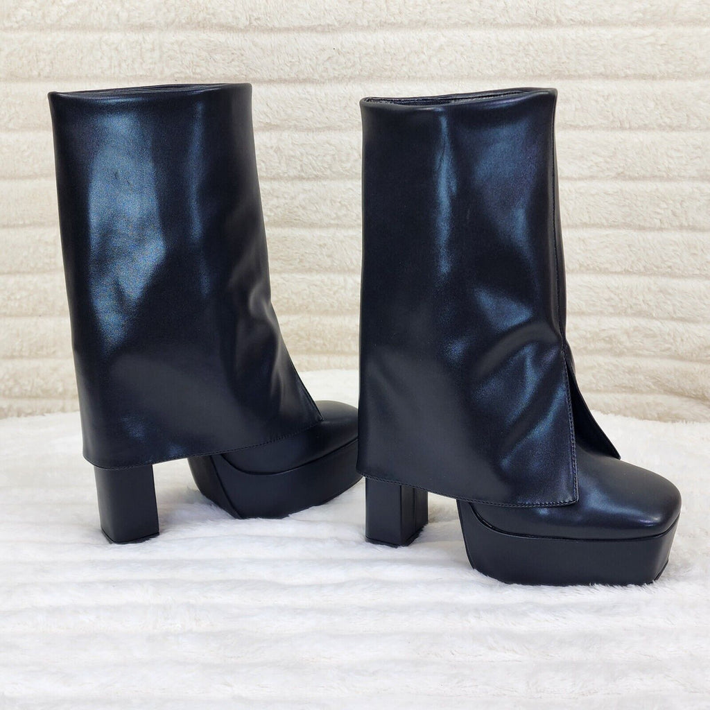 Riches Black Skirted Chunky Heel Pull On Platform Boots - Totally Wicked Footwear