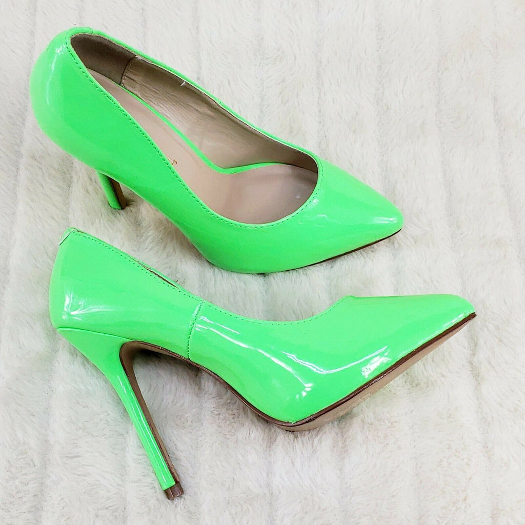 Amuse 20 Neon Green Patent 5" High Heel Shoes Pumps NY - Totally Wicked Footwear