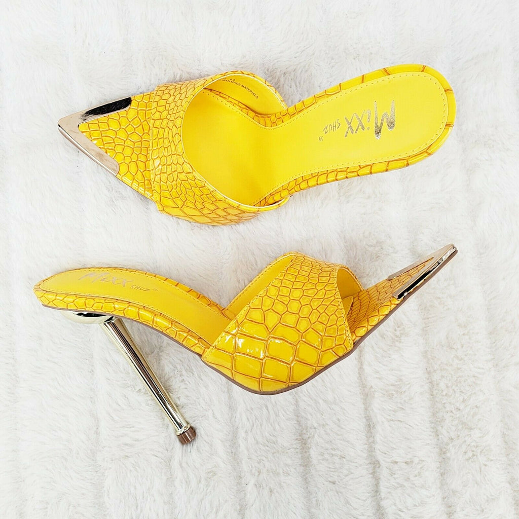 Venus Yellow Slim High Heel Pointy Toe Slip On Sandals Slides Clogs - Totally Wicked Footwear