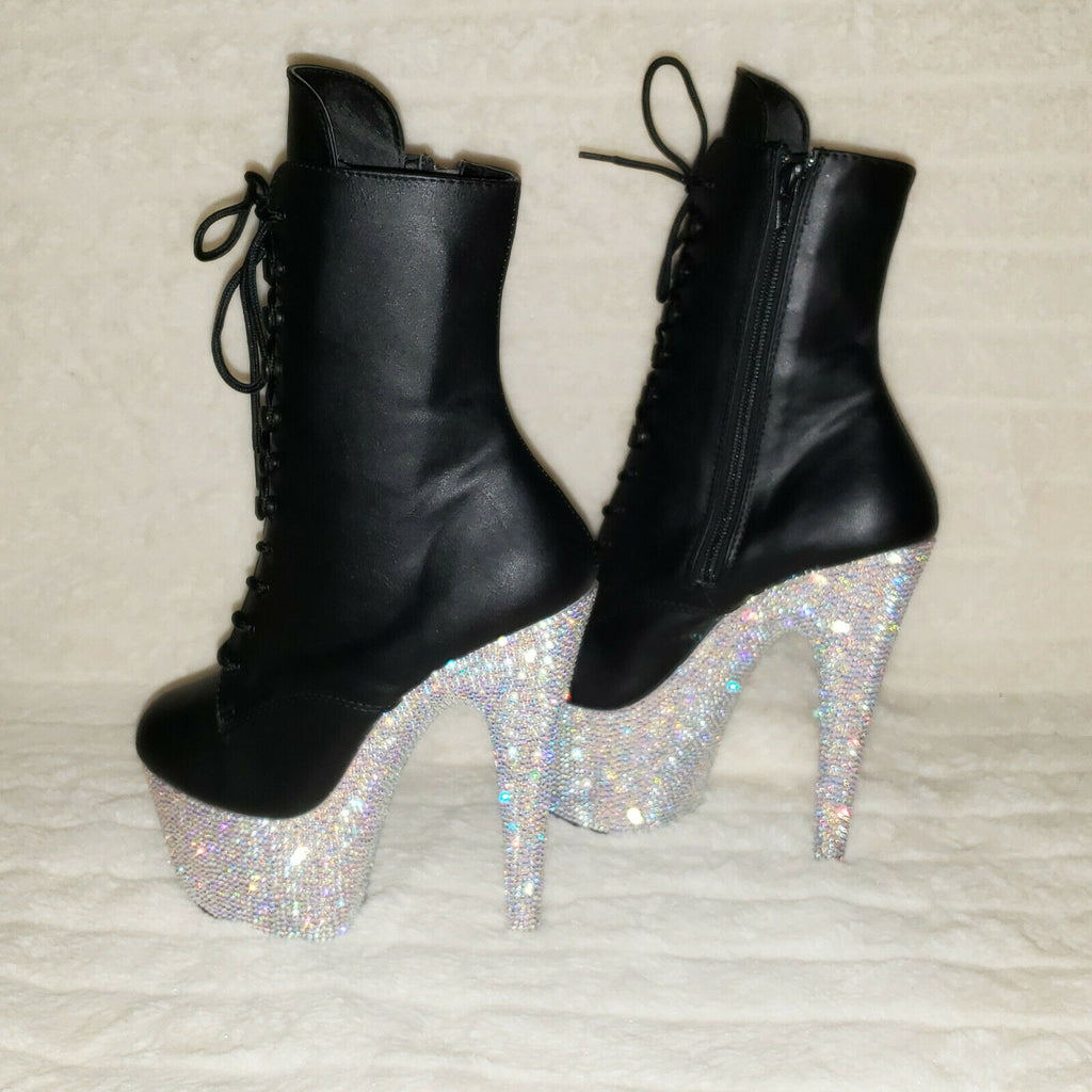 Bejeweled 1020 Rhinestone Platform Lace Up Ankle Boots 7" High Heels IN HOUSE - Totally Wicked Footwear