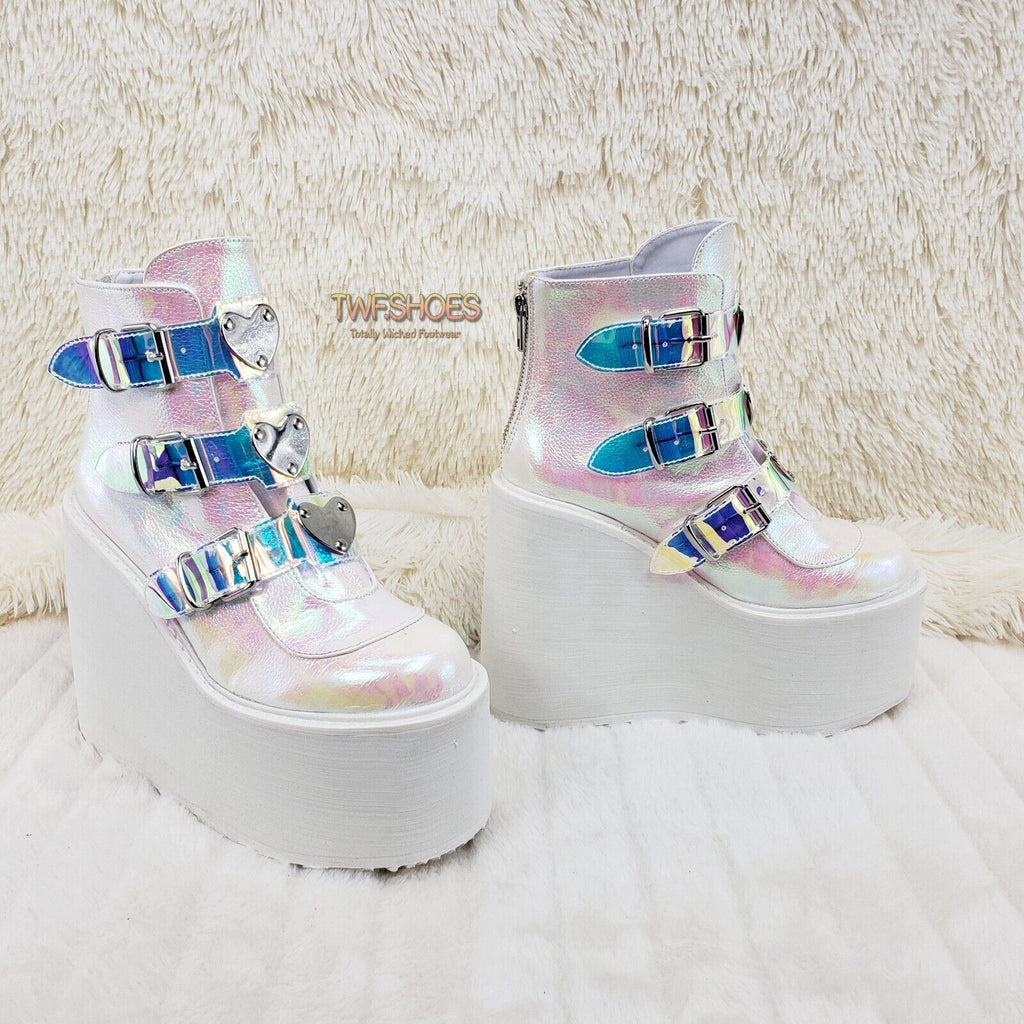 Swing 105 White Pearl Colorful Effects Ankle Boot 5.5" Platform NY DEMONIA - Totally Wicked Footwear