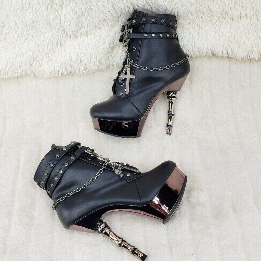 Muerto 1001 Finger Bone Heel Platform Biker Ankle Boots Charm Chain In House - Totally Wicked Footwear